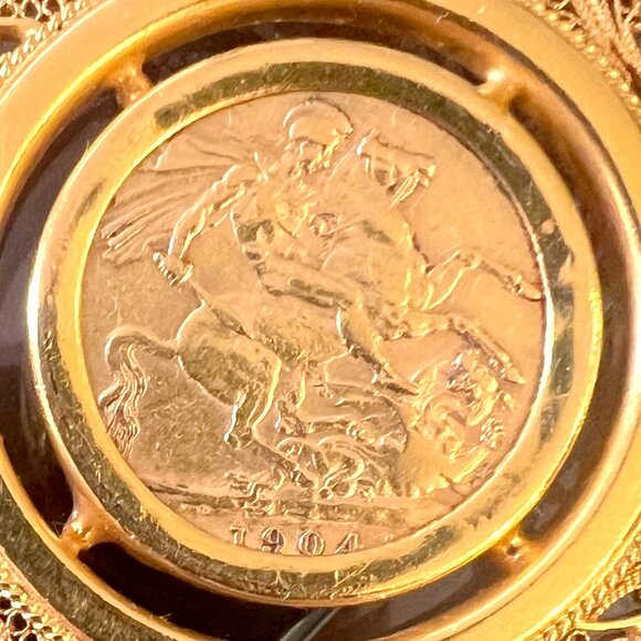 22K Gold 1904 King Edward Coin set on a 21K Gold Pendant & 21K Gold Necklace! - Picture 4 of 16
